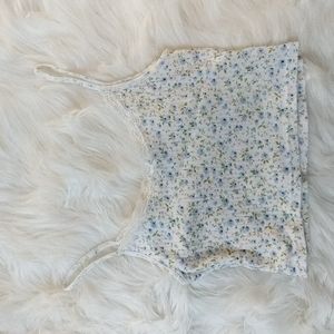 brandy melville blue floral Skylar bow lace top